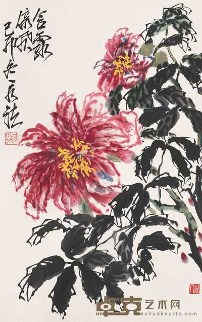 何水法 1999年作 含露倚风 立轴 67×44cm